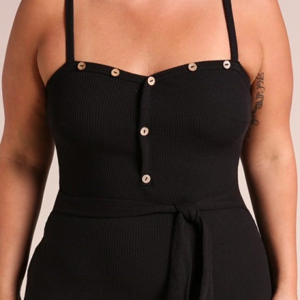 Mini Dress with self tie sash in Black - Picture 3 of 8